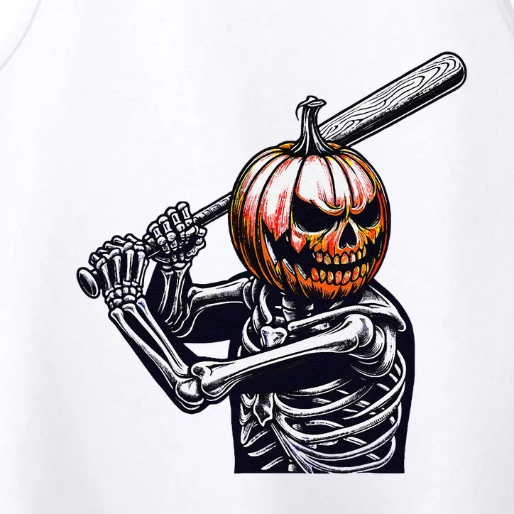 Pumpkin Skeleton Playing Baseball Player Halloween Performance Tank