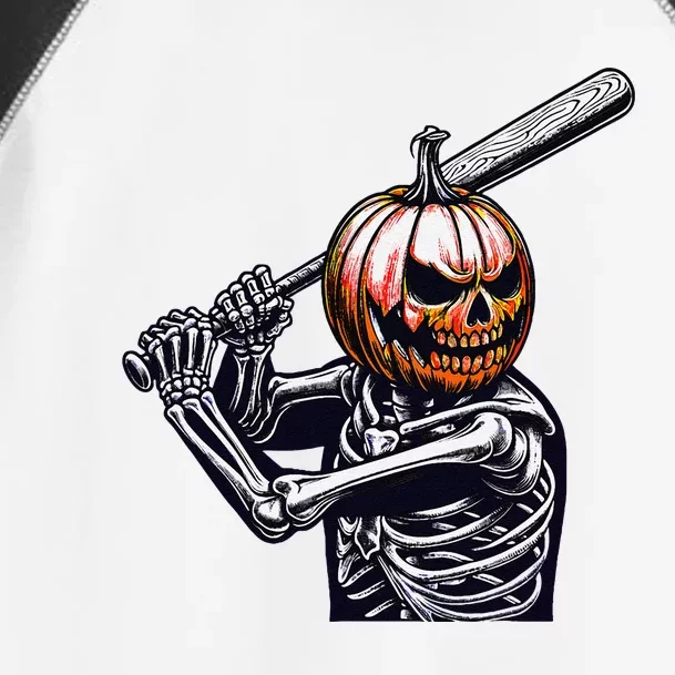 Pumpkin Skeleton Playing Baseball Player Halloween Toddler Fine Jersey T-Shirt