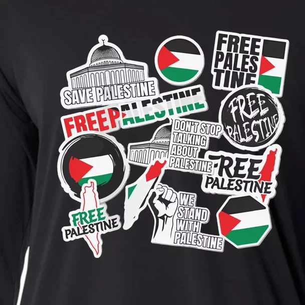 Palestine Solidarity Palestine Flag With Masjed Alaqsa Cooling Performance Long Sleeve Crew