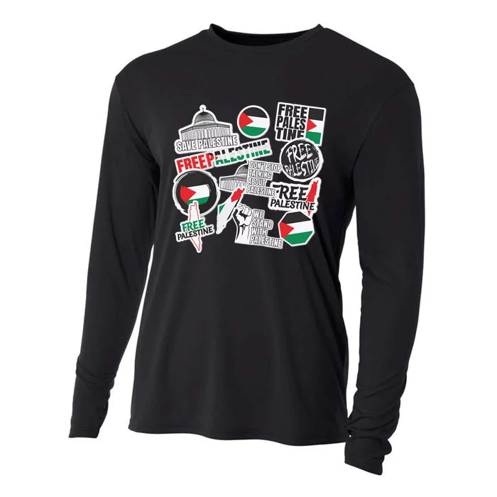 Palestine Solidarity Palestine Flag With Masjed Alaqsa Cooling Performance Long Sleeve Crew