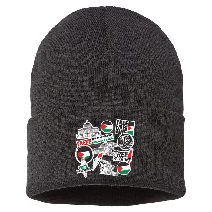 Palestine Solidarity Palestine Flag With Masjed Alaqsa Sustainable Knit Beanie