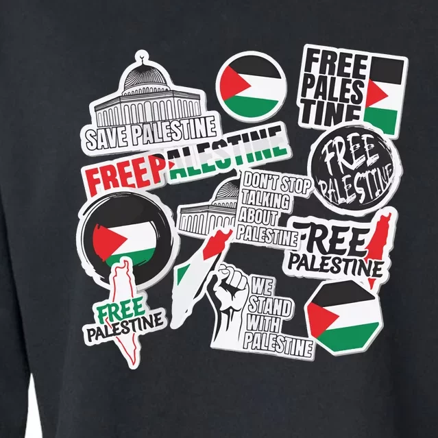 Palestine Solidarity Palestine Flag With Masjed Alaqsa Cropped Pullover Crew