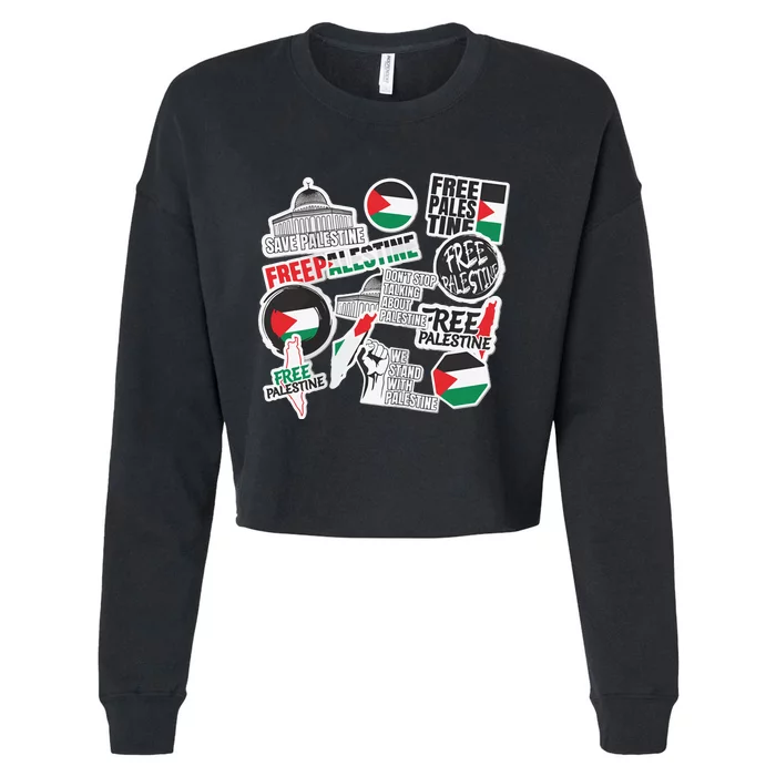 Palestine Solidarity Palestine Flag With Masjed Alaqsa Cropped Pullover Crew