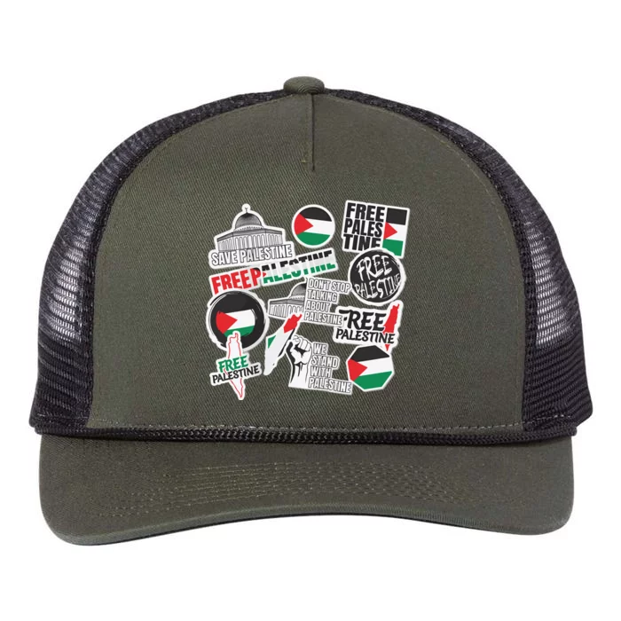 Palestine Solidarity Palestine Flag With Masjed Alaqsa Retro Rope Trucker Hat Cap