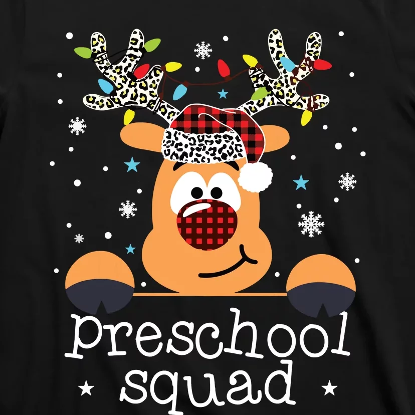 Preschool Squad Plaid Reindeer Santa Hat Teacher Christmas T-Shirt