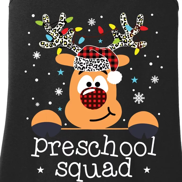 Preschool Squad Plaid Reindeer Santa Hat Teacher Christmas Ladies Essential Tank