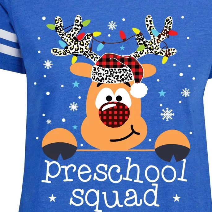 Preschool Squad Plaid Reindeer Santa Hat Teacher Christmas Enza Ladies Jersey Football T-Shirt