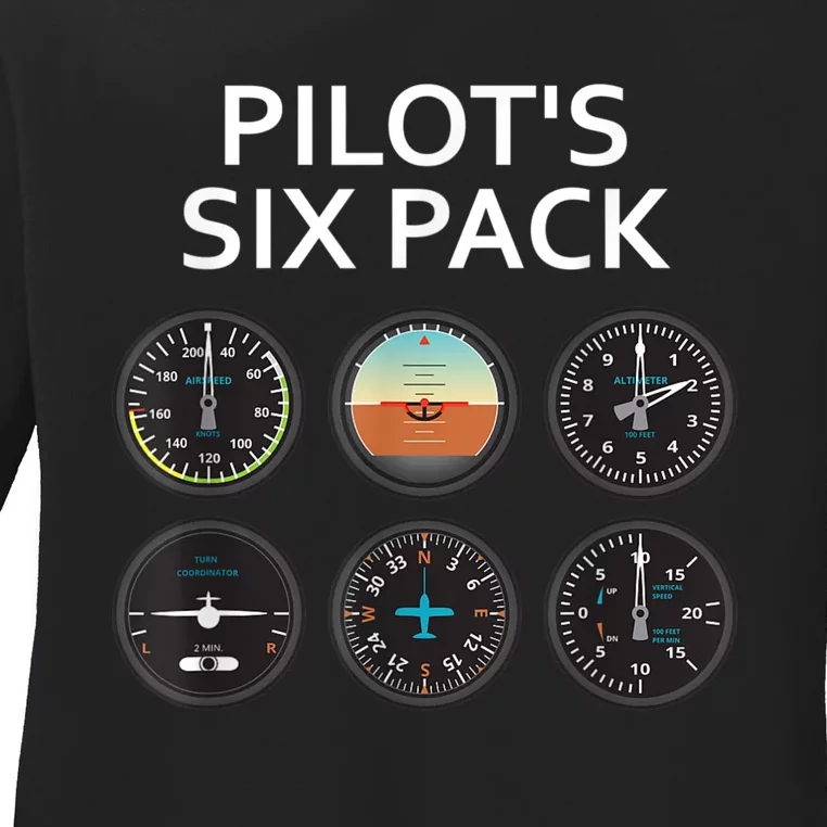 Pilot's Six Pack Funny Aviation Ladies Long Sleeve Shirt