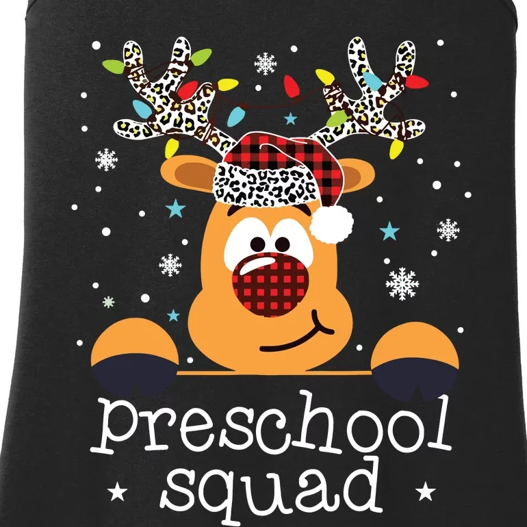 Preschool Squad Plaid Reindeer Santa Hat Teacher Christmas Ladies Essential Tank