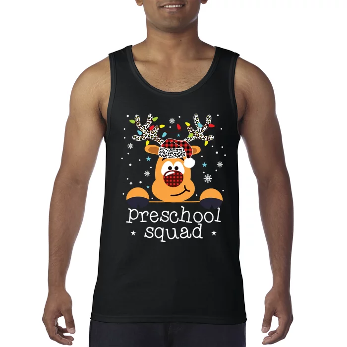 Preschool Squad Plaid Reindeer Santa Hat Teacher Christmas Tank Top