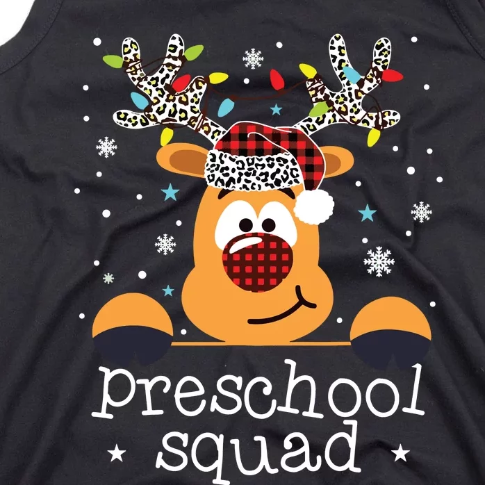 Preschool Squad Plaid Reindeer Santa Hat Teacher Christmas Tank Top