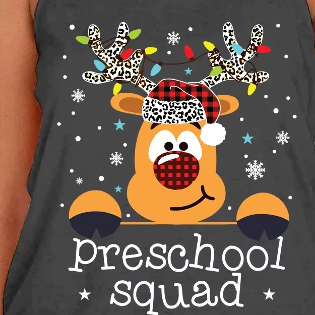 Preschool Squad Plaid Reindeer Santa Hat Teacher Christmas Women's Knotted Racerback Tank