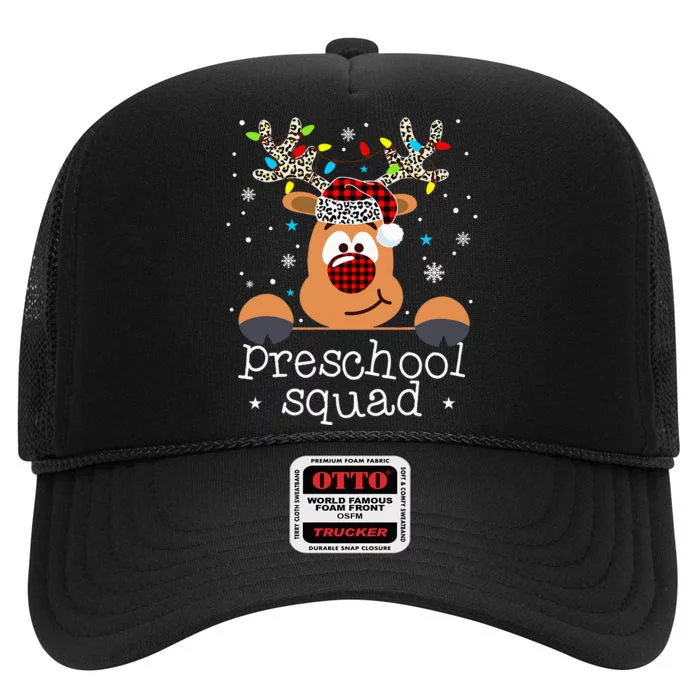 Preschool Squad Plaid Reindeer Santa Hat Teacher Christmas High Crown Mesh Trucker Hat