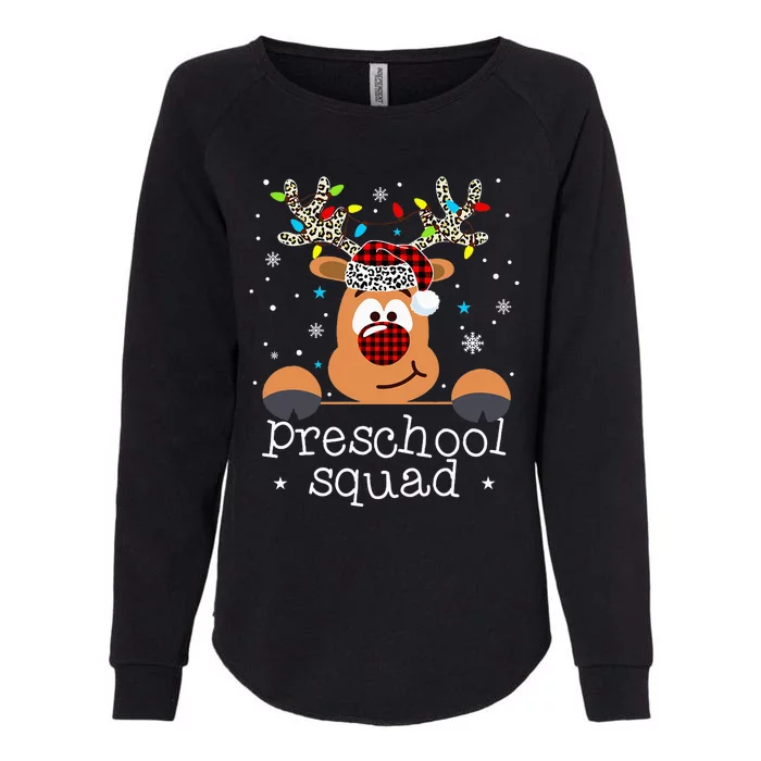 Preschool Squad Plaid Reindeer Santa Hat Teacher Christmas Womens California Wash Sweatshirt