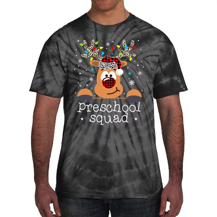 Preschool Squad Plaid Reindeer Santa Hat Teacher Christmas Tie-Dye T-Shirt