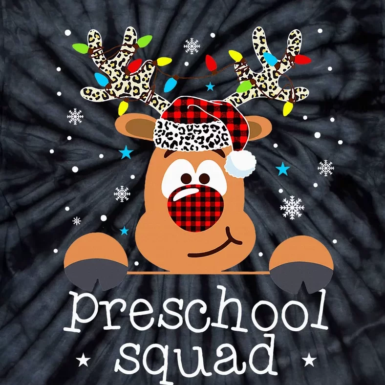 Preschool Squad Plaid Reindeer Santa Hat Teacher Christmas Tie-Dye T-Shirt