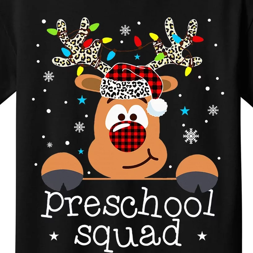 Preschool Squad Plaid Reindeer Santa Hat Teacher Christmas Kids T-Shirt