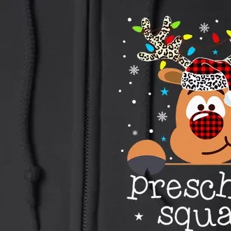 Preschool Squad Plaid Reindeer Santa Hat Teacher Christmas Full Zip Hoodie