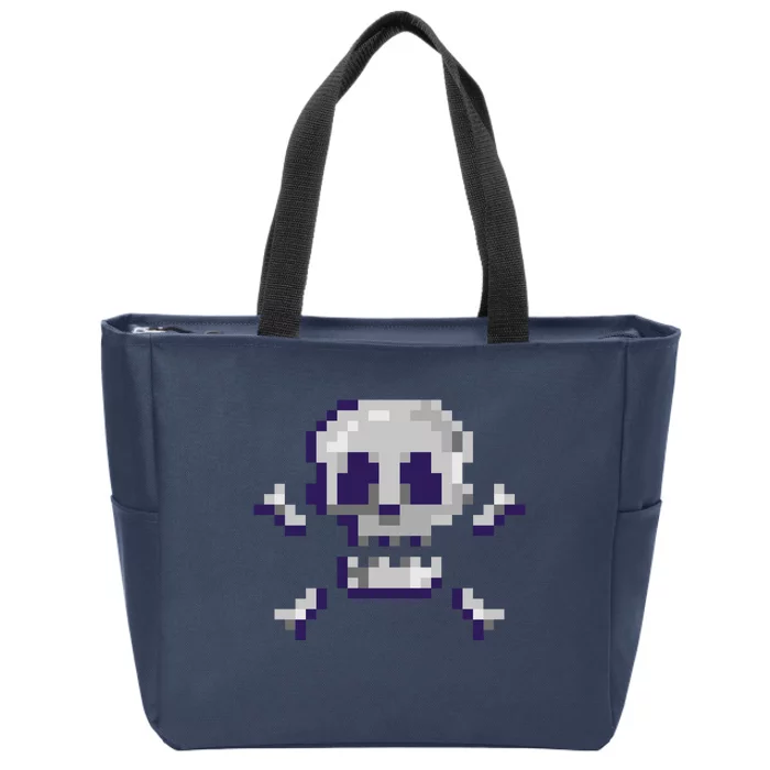 Pixelated Skull Zip Tote Bag