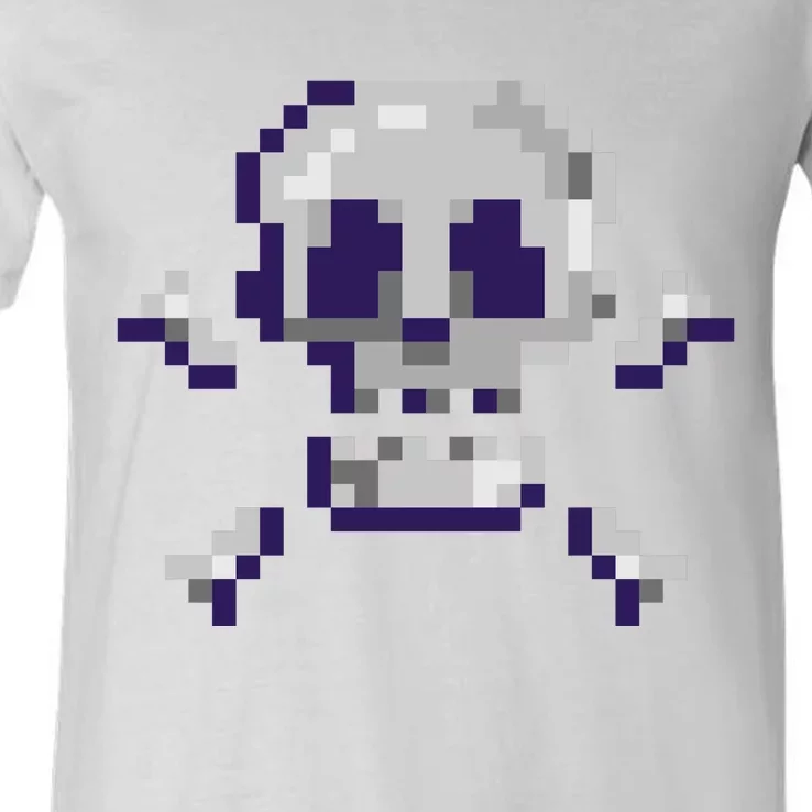 Pixelated Skull V-Neck T-Shirt