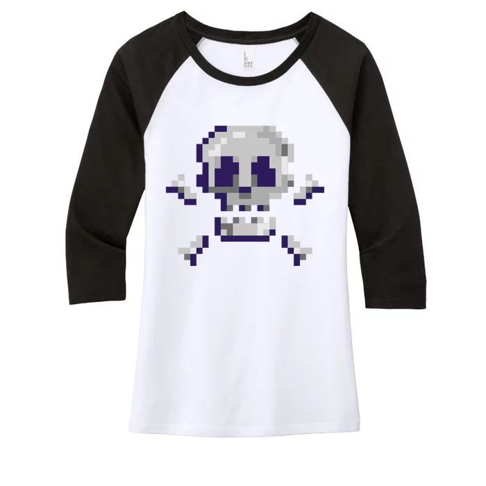 Pixelated Skull Women's Tri-Blend 3/4-Sleeve Raglan Shirt