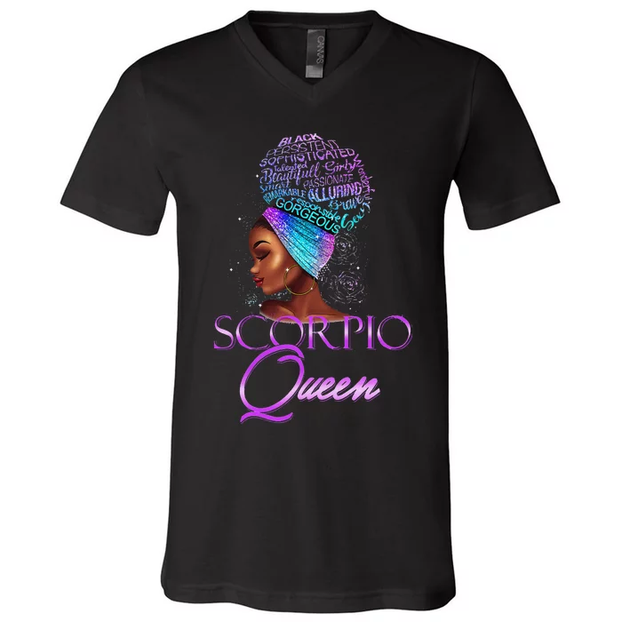 Purple Scorpio Queen African American Woman October November V-Neck T-Shirt