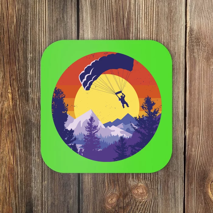 Parachute Skydiving Retro Sunset Coaster