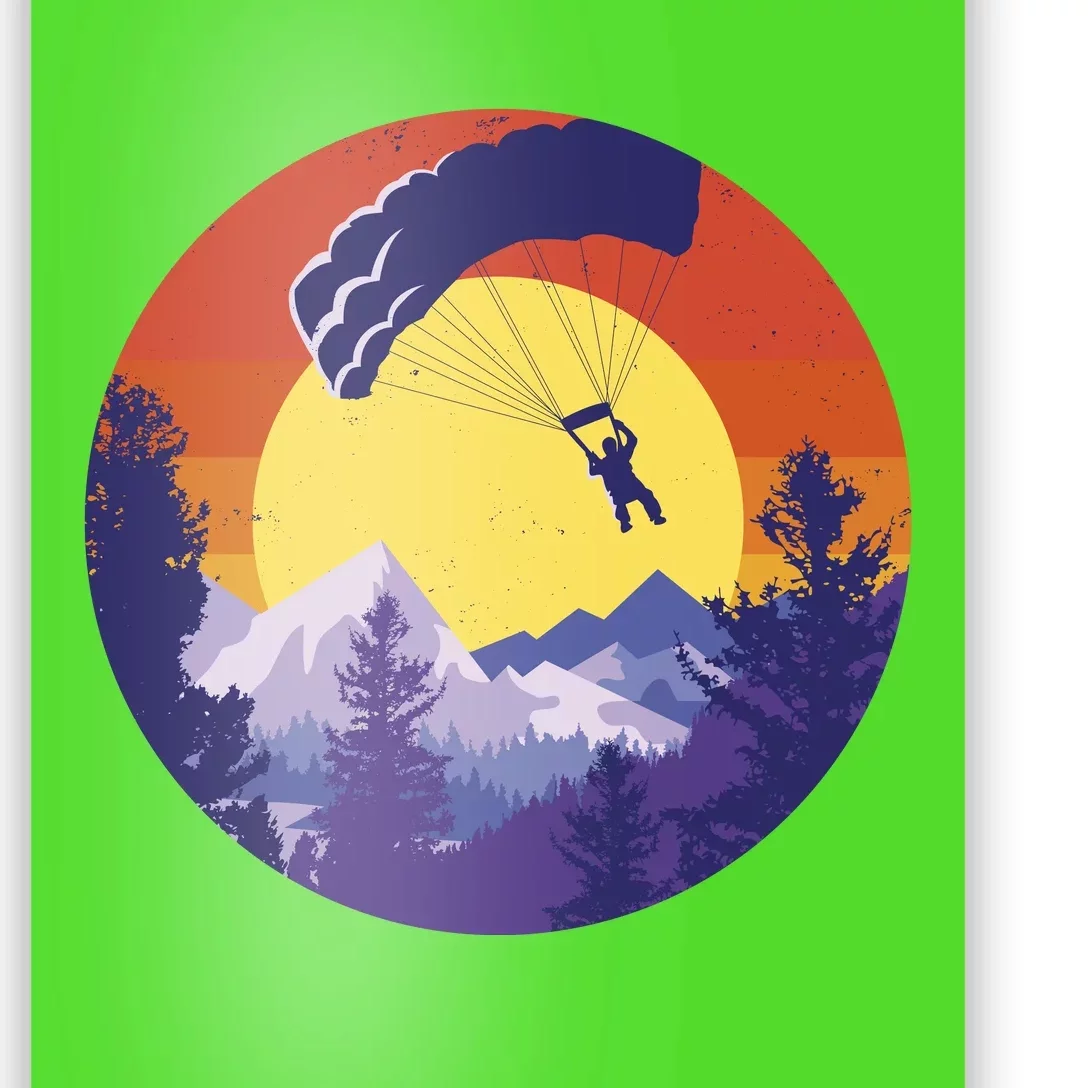 Parachute Skydiving Retro Sunset Poster