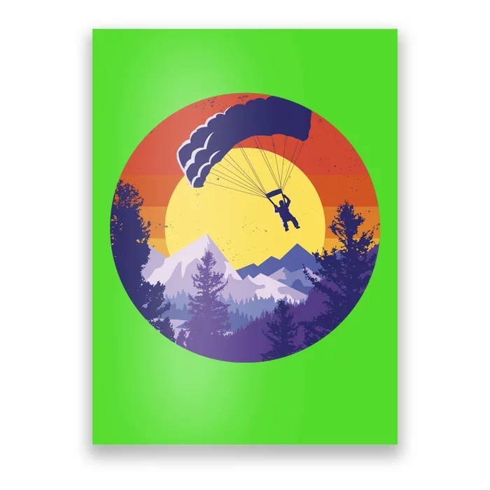 Parachute Skydiving Retro Sunset Poster