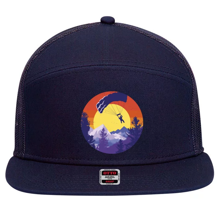 Parachute Skydiving Retro Sunset 7 Panel Mesh Trucker Snapback Hat