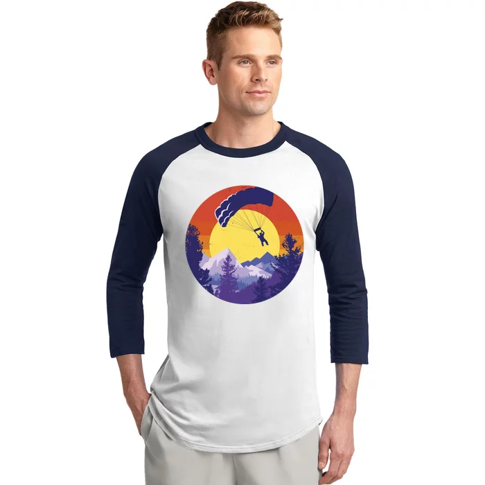 Parachute Skydiving Retro Sunset Baseball Sleeve Shirt