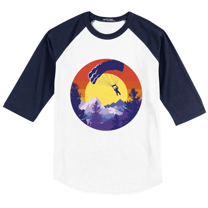 Parachute Skydiving Retro Sunset Baseball Sleeve Shirt