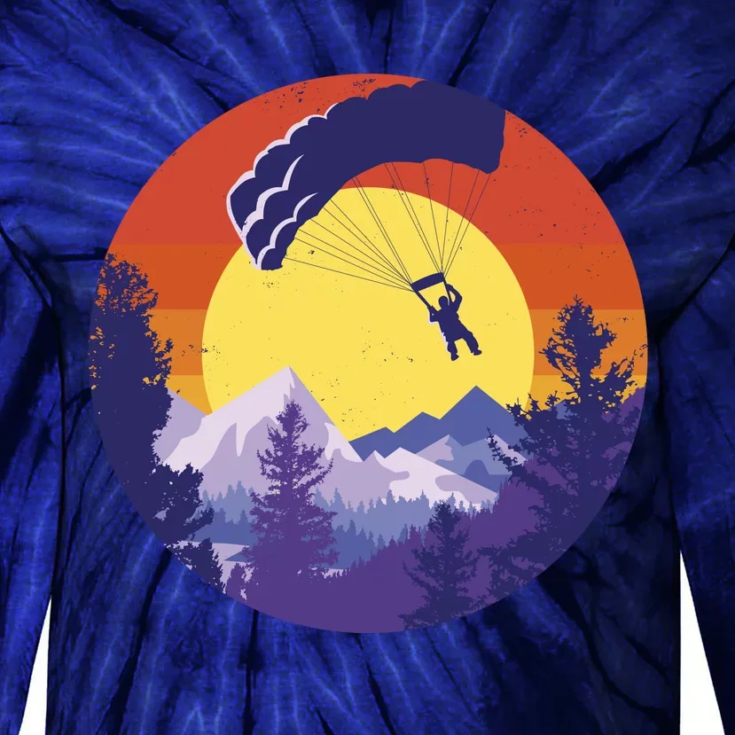 Parachute Skydiving Retro Sunset Tie-Dye Long Sleeve Shirt