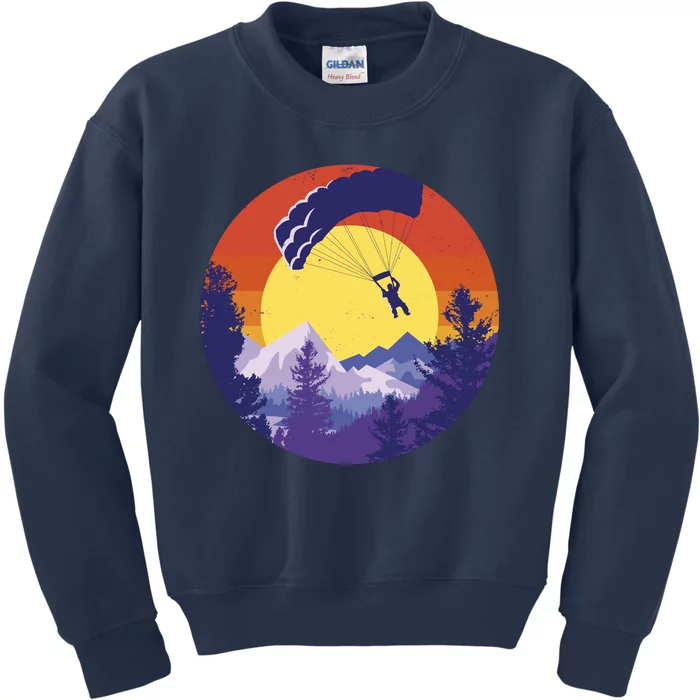 Parachute Skydiving Retro Sunset Kids Sweatshirt