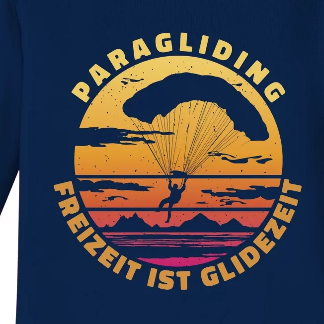 Paraglider Silhouette Retro Sunset Baby Long Sleeve Bodysuit