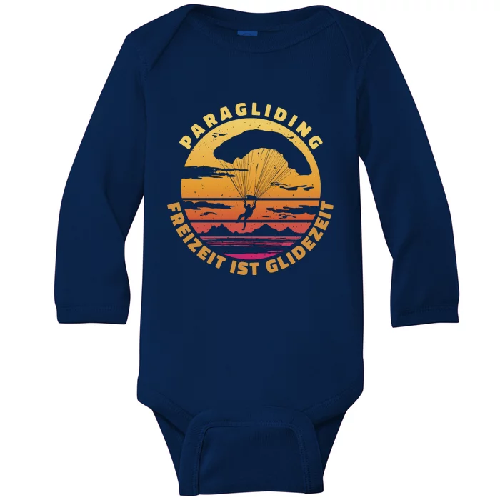 Paraglider Silhouette Retro Sunset Baby Long Sleeve Bodysuit