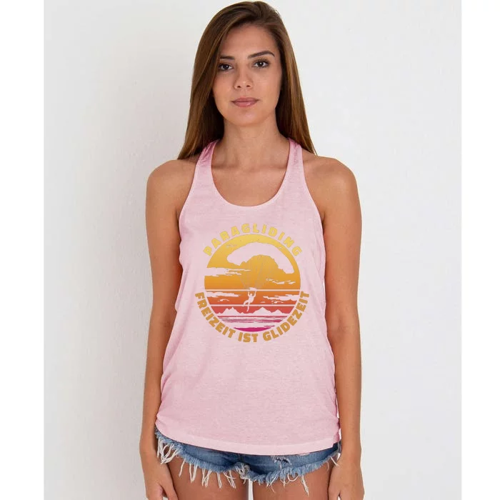 Paraglider Silhouette Retro Sunset Women's Knotted Racerback Tank