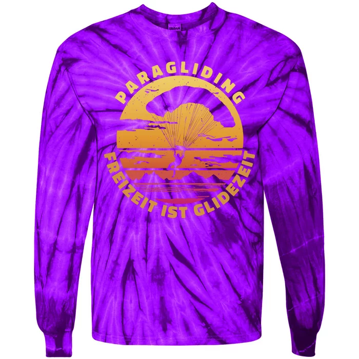 Paraglider Silhouette Retro Sunset Tie-Dye Long Sleeve Shirt