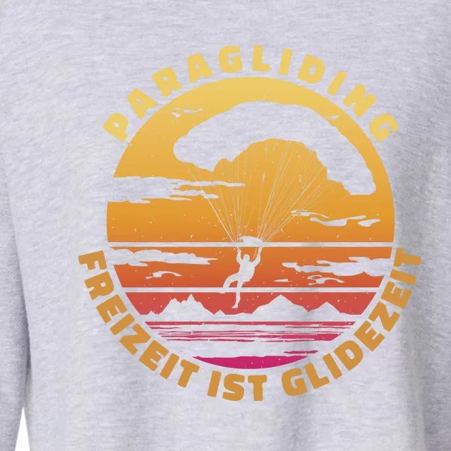 Paraglider Silhouette Retro Sunset Cropped Pullover Crew