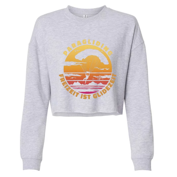 Paraglider Silhouette Retro Sunset Cropped Pullover Crew