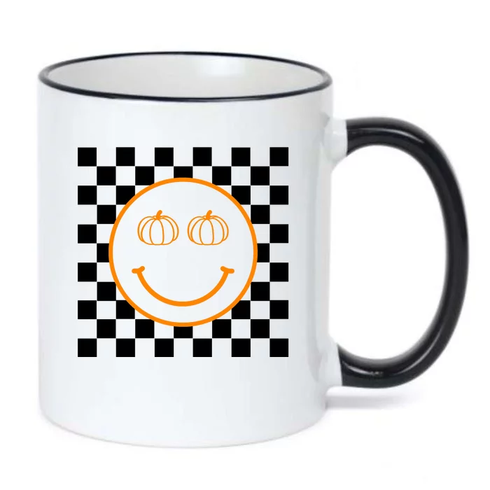 Pumpkin Smiley Retro Checkered Black Color Changing Mug