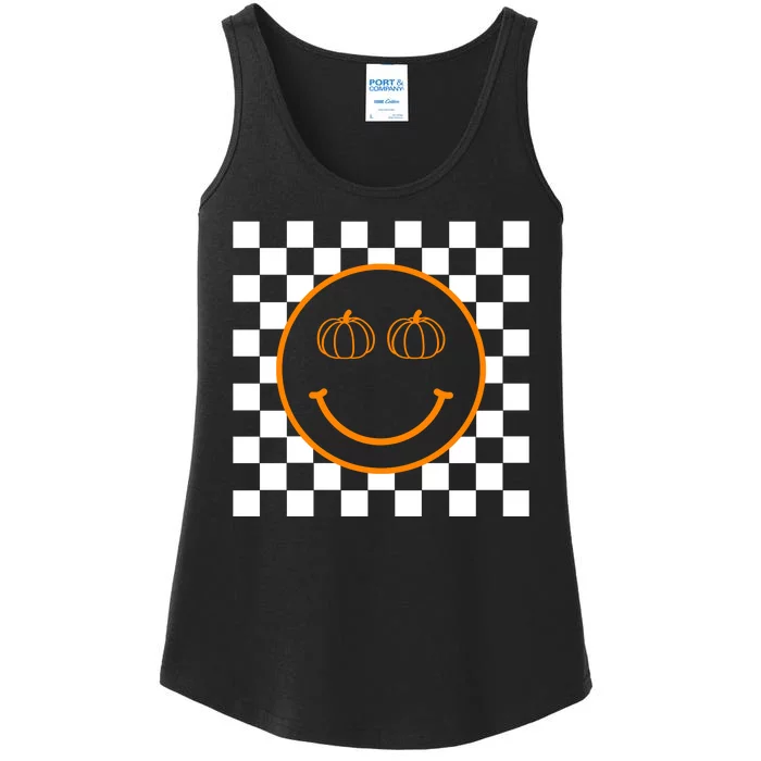 Pumpkin Smiley Retro Checkered Ladies Essential Tank