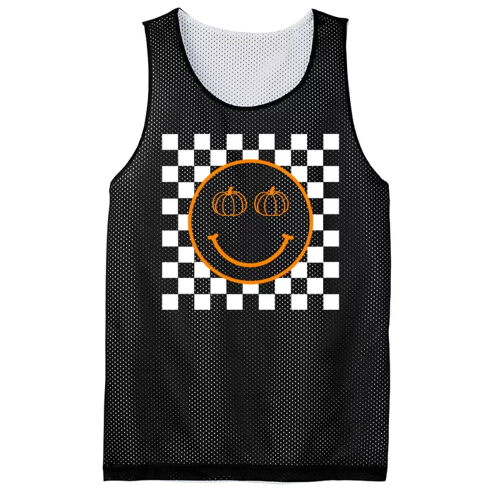 Pumpkin Smiley Retro Checkered Mesh Reversible Basketball Jersey Tank