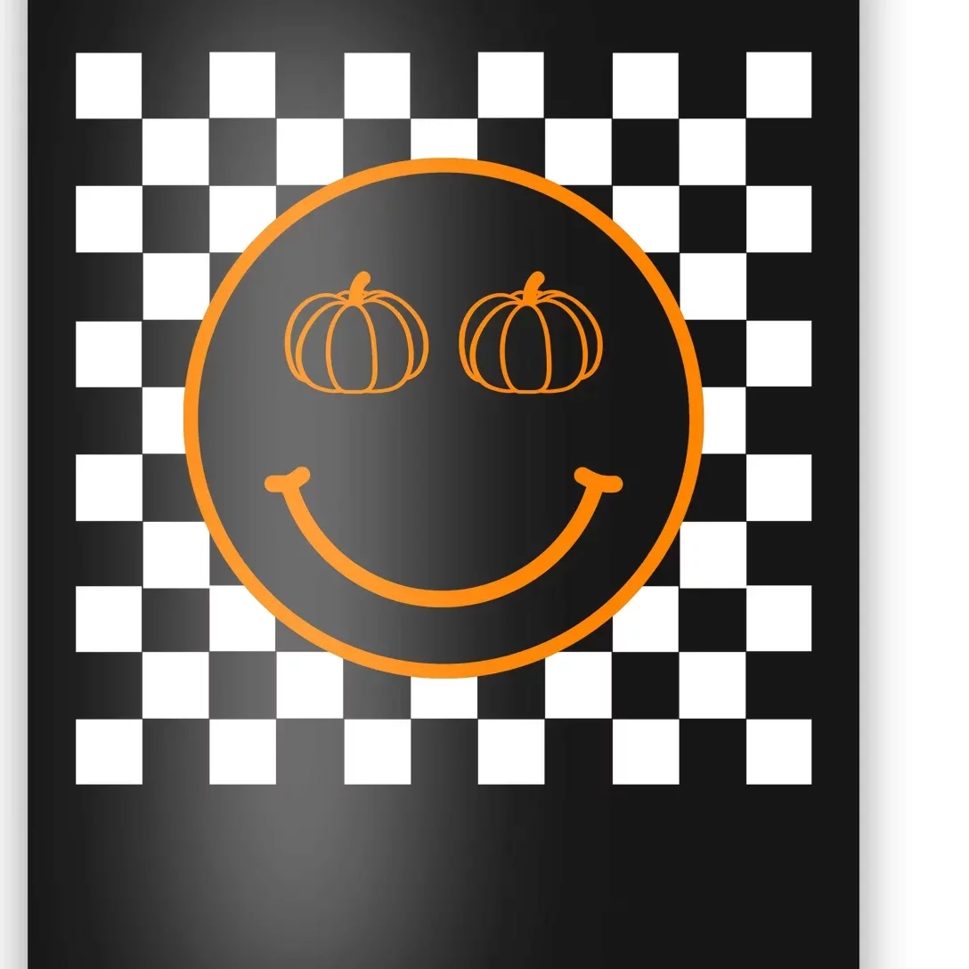 Pumpkin Smiley Retro Checkered Poster