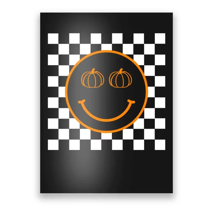 Pumpkin Smiley Retro Checkered Poster