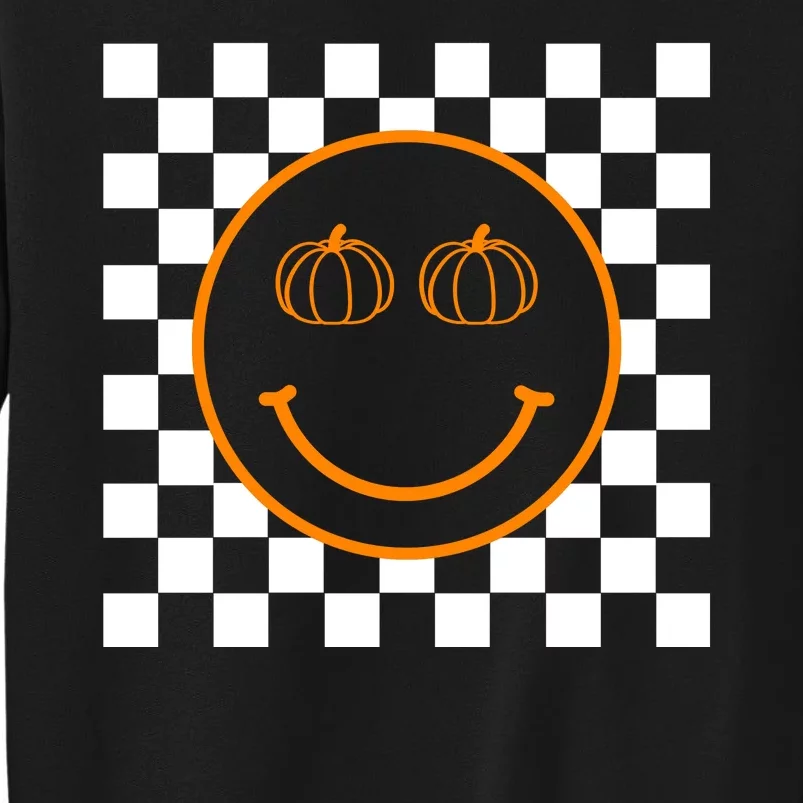 Pumpkin Smiley Retro Checkered Tall Sweatshirt