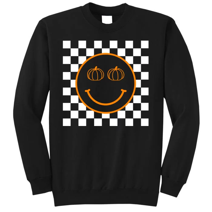 Pumpkin Smiley Retro Checkered Tall Sweatshirt