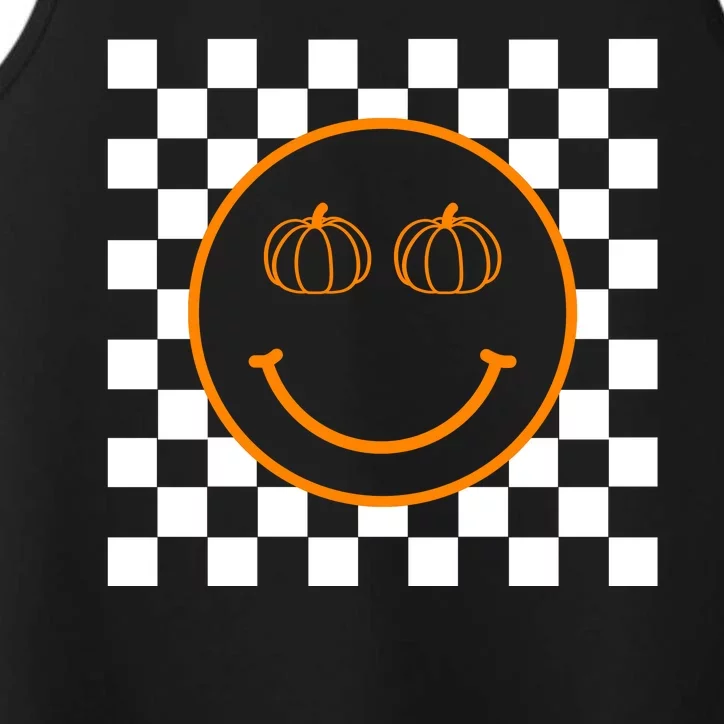 Pumpkin Smiley Retro Checkered Performance Tank