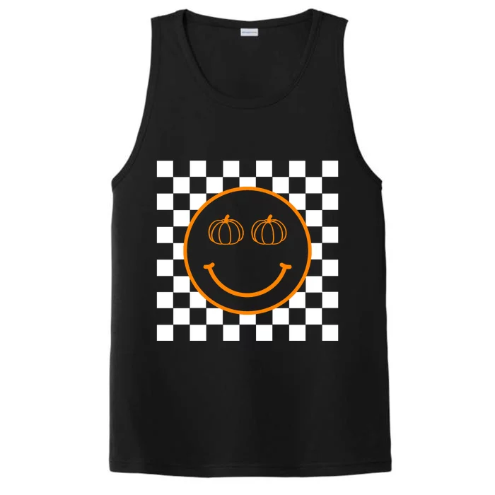 Pumpkin Smiley Retro Checkered Performance Tank