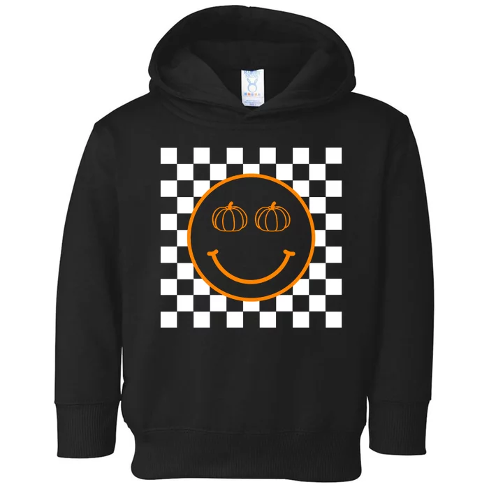 Pumpkin Smiley Retro Checkered Toddler Hoodie